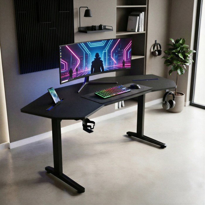 Secretária gaming com acessórios integrados