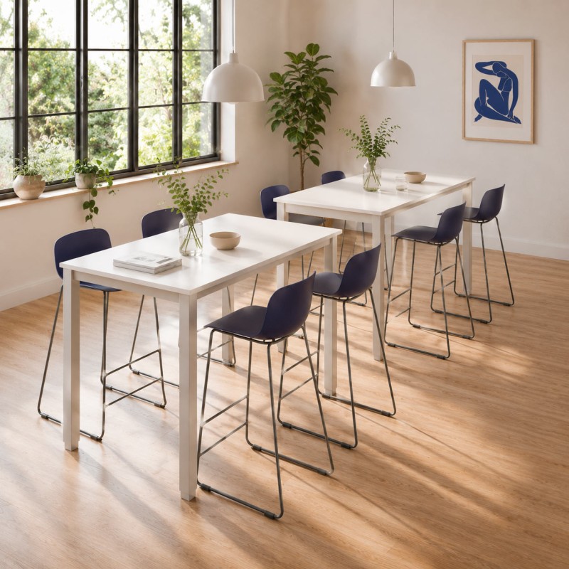 Zona de refeições com mesa alta Modus branca