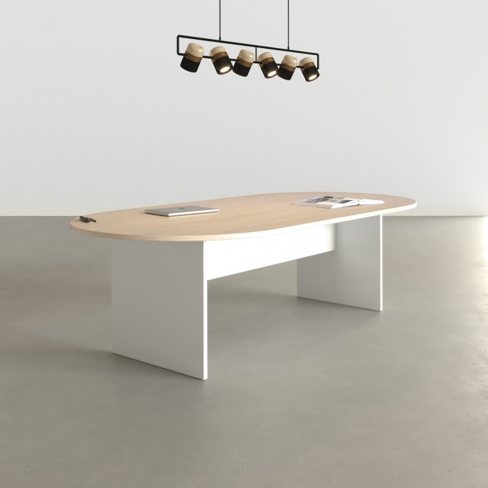 Mesa de reuniões Alfa oval branca e prateada