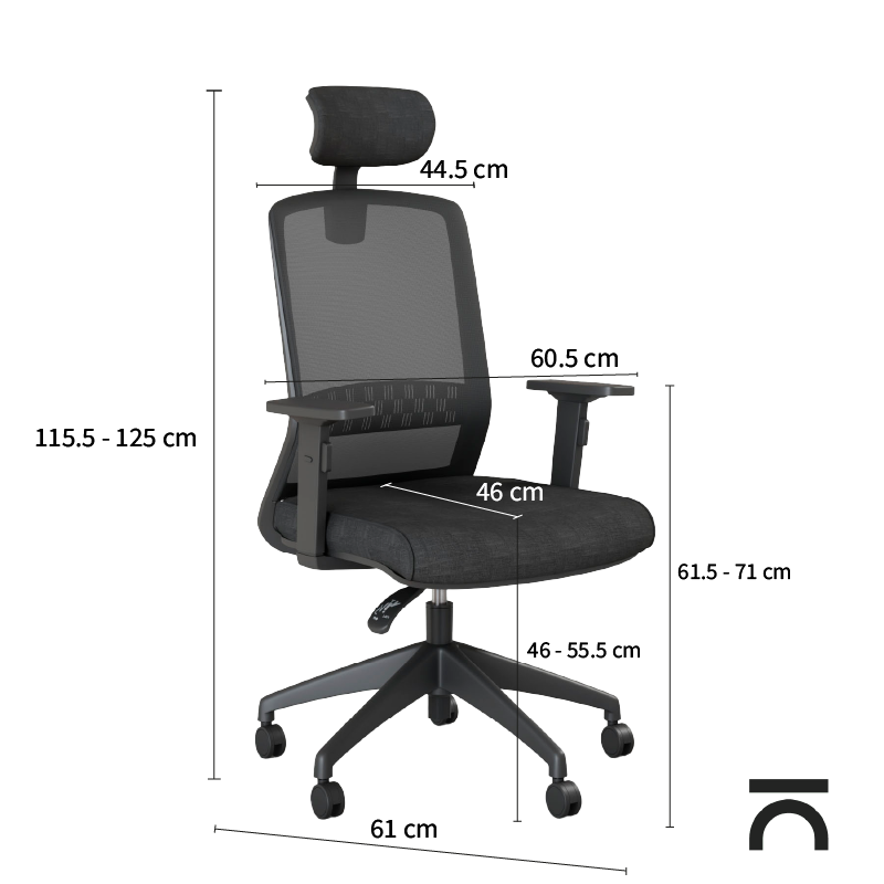 Medidas da cadeira ergonómica Gala Black