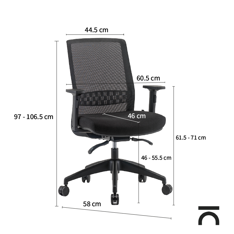 Medidas da cadeira ergonómica Gala Black